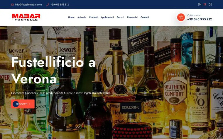 La home del sito Fustelle Mabar, con il menu e il richiamo al fustellificio di Verona