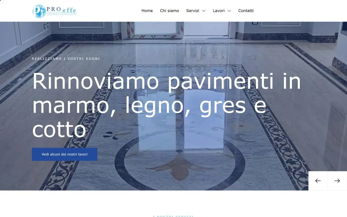 Home del sito PROeffe con un pavimento in marmo appena lucidato