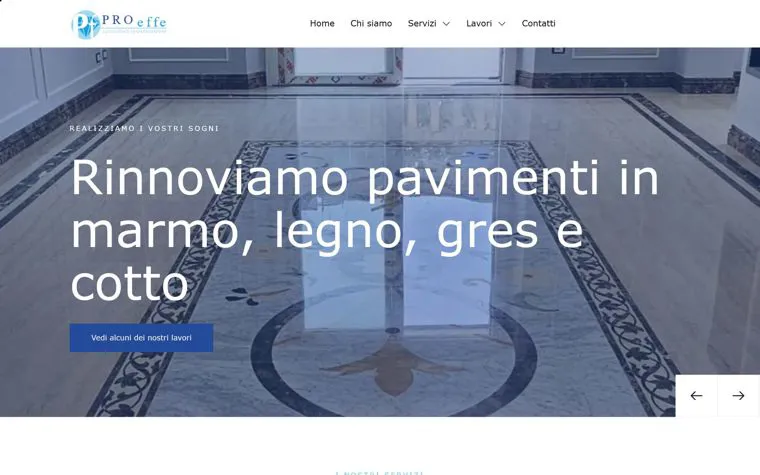 Home del sito PROeffe con un pavimento in marmo appena lucidato