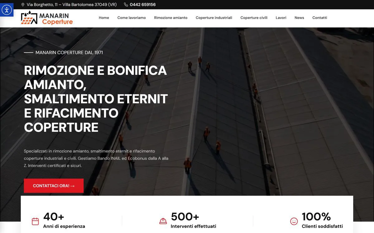 Home del sito Manarin Coperture con un tetto industriale in lavorazione