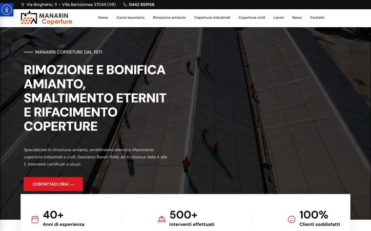 Home del sito Manarin Coperture con un tetto industriale in lavorazione
