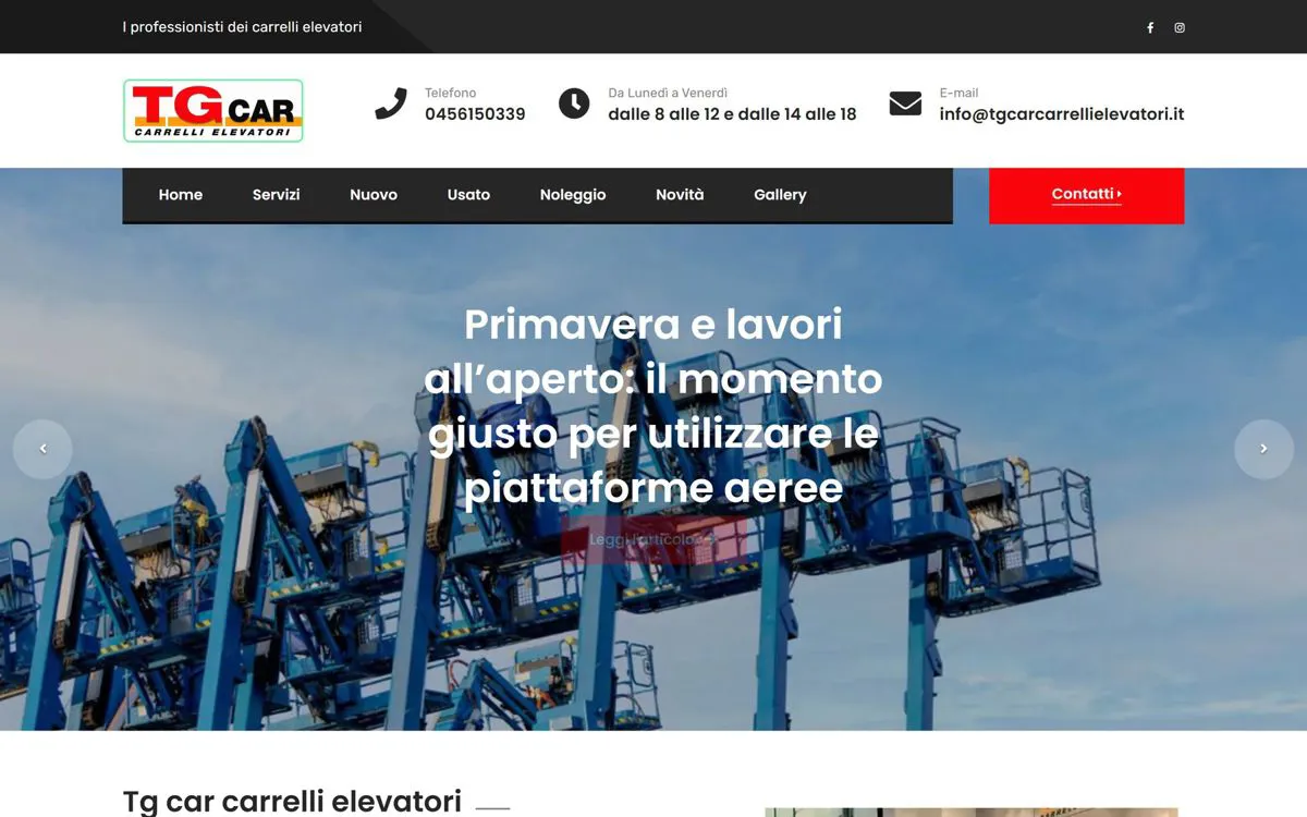 Home del sito TG Car con le piattaforme aeree in piazzale