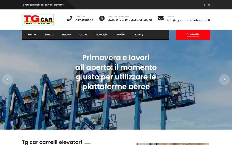 Home del sito TG Car con le piattaforme aeree in piazzale