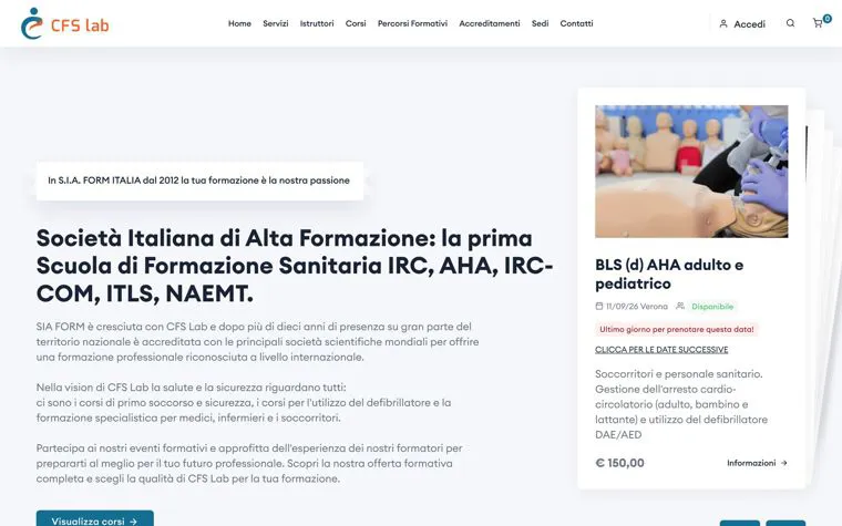 Home del sito CFS Lab con il calendario dei corsi in programmazione