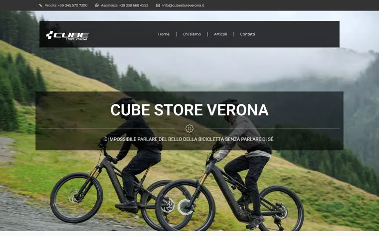 Home del sito Cube Store Verona con due ciclisti in mountain bike