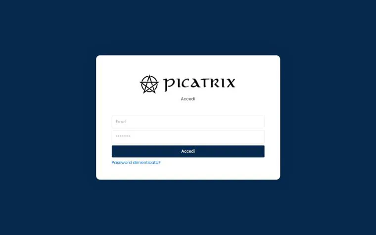Schermata di accesso all'applicativo Picatrix