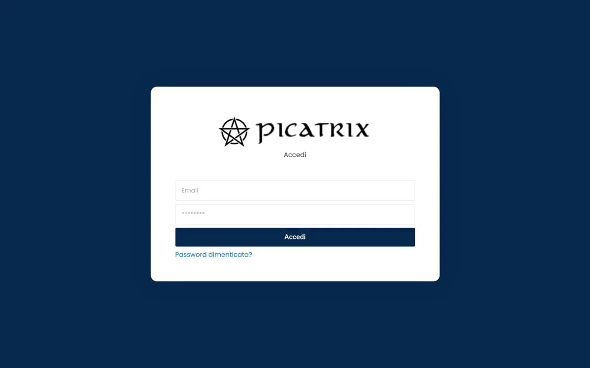 Schermata di accesso all'applicativo Picatrix