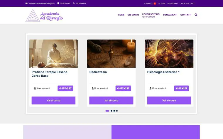 Home di Accademia del Risveglio con il catalogo dei corsi