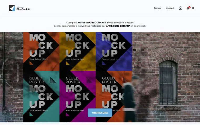 Home del negozio online Stampa Blue Back con i formati dei manifesti